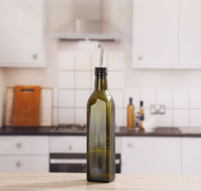 Olive Oil Bottle, 17oz Dark Glass Oil Bottles - 2 Pack Oil & Vinegar Dispenser Cruet with Drip-Free Spouts, Funnel and Cleaning Brush for Kitchen